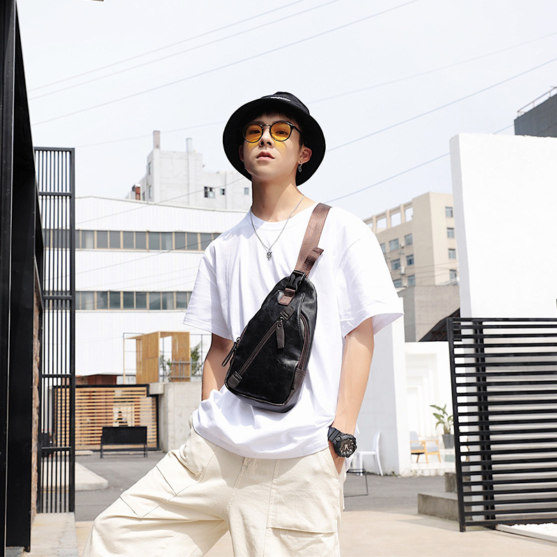 Cycling For Commute - PU leather multi-pocket men's chest bag